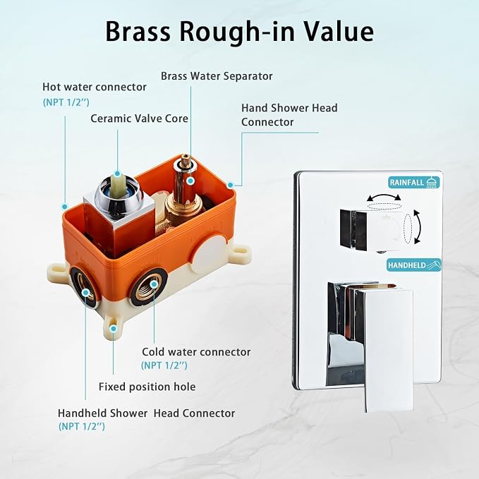 12 Inch Ceiling Mount Shower Faucet Set, Square Rain Shower Spray Combo Luxury - Image 5