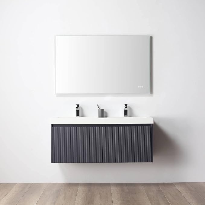 Blossom 48 Inch Double Sink Bathroom Vanity, All Wood Wall Mounted Floating - Image 2
