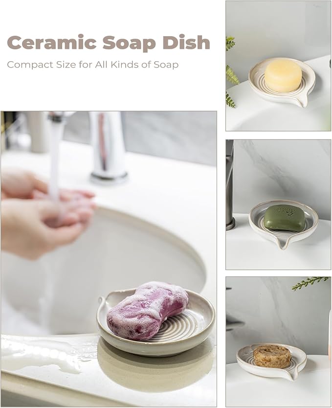 Soap Dish with Drain, Ceramic Soap Holder Self Draining Bar Soap Saver with - Image 5