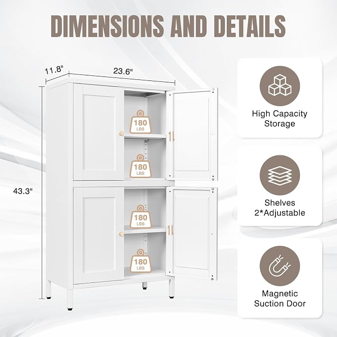 Yizosh Metal Pantry Cabinet, Tall Kitchen Pantry Storage Cabinet - Image 2