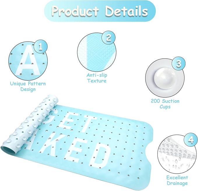 Bathtub Mat Non Slip, Get Naked Extra Long Bath tub Mat Shower Floor Mat - Image 3