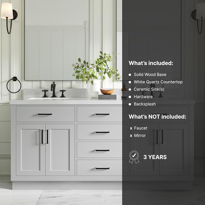 ARIEL Double Bathroom Vanity 73" Grey, 1.5" Edge Pure White Quartz Countertop & - Image 5