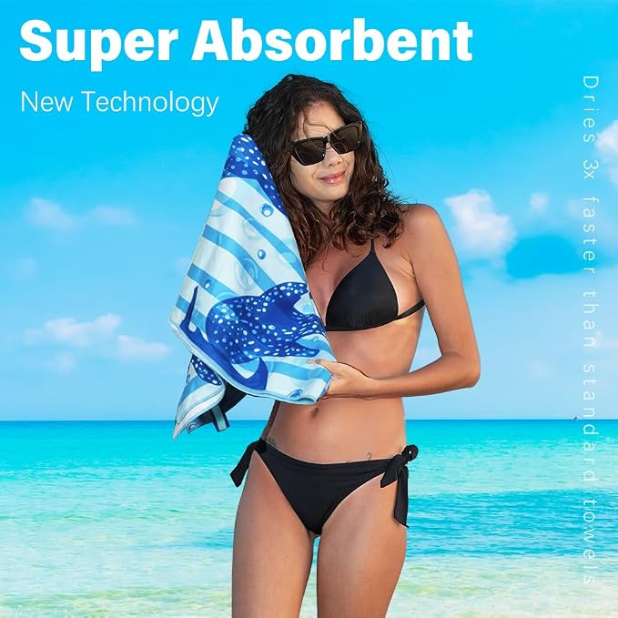 Lightweight Thin Microfiber Beach Towel Sand Free Quick Dry Absorbent Compact - Image 5