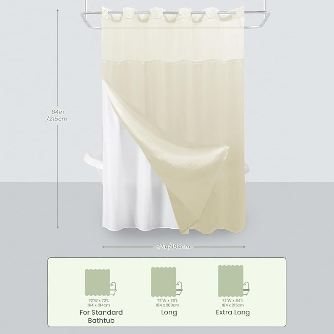 Inhousolu Extra Long No Hook Shower Curtain - Image 7