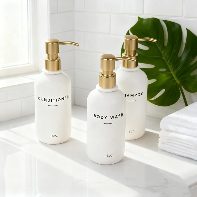 Set of 3 Shampoo and Conditioner Dispenser - 16oz Durable Shower Soap Dispenser - Image 3