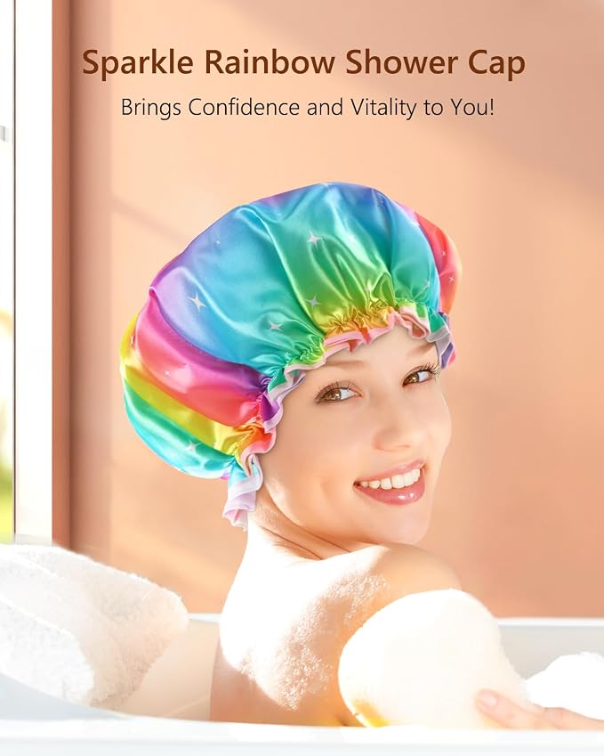 Shower Cap for Women, Reusable Shower Cap Double Waterproof Hair Cap for Shower - Image 3