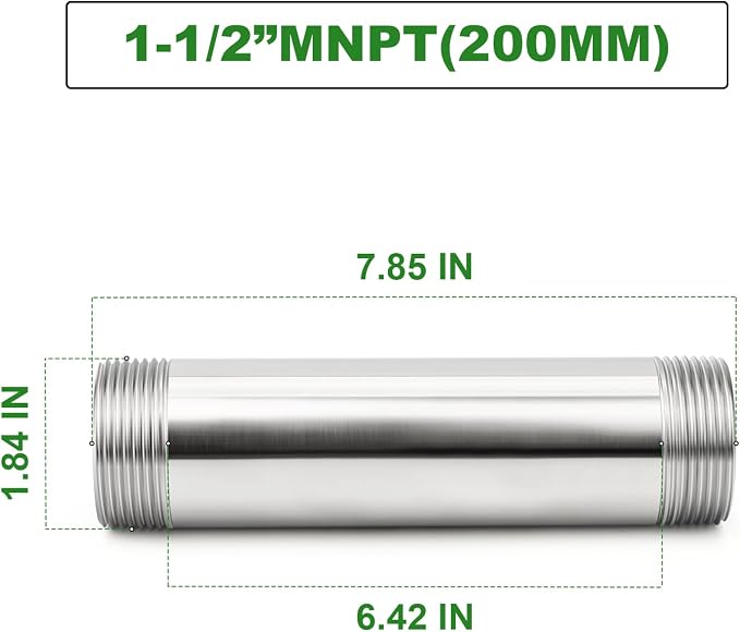 TAISHER 1PCS Stainless Steel Pipe Fittings, 1-1/2" NPT Male x 1-1/2" NPT Male - Image 2