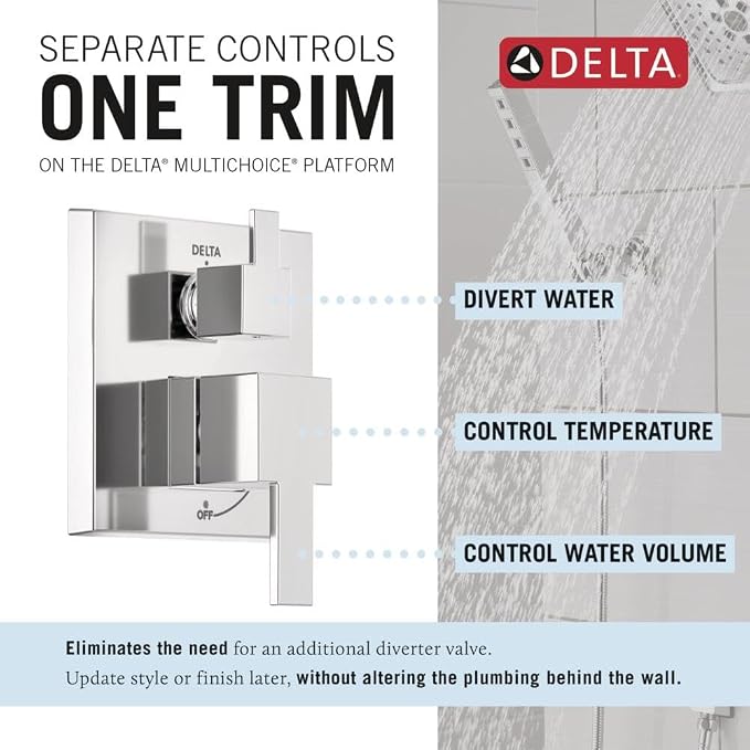 Delta Modern 14 Series Square Rain Shower System Faucet Set, Rainfall Chrome - Image 4
