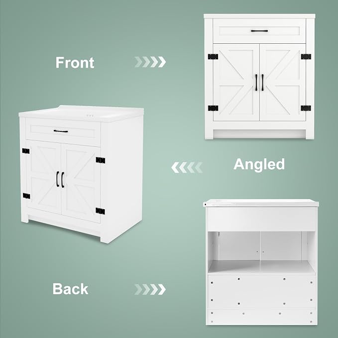 24 Inch Bathroom Vanity with Sink, Small Bathroom Sink Cabinet with 2 Barn Doors - Image 6