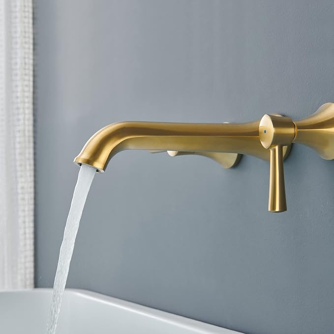 Wall Mount Tub Filler Roman Tub Faucet Brushed Gold Brass Bathtub Faucets - Image 5