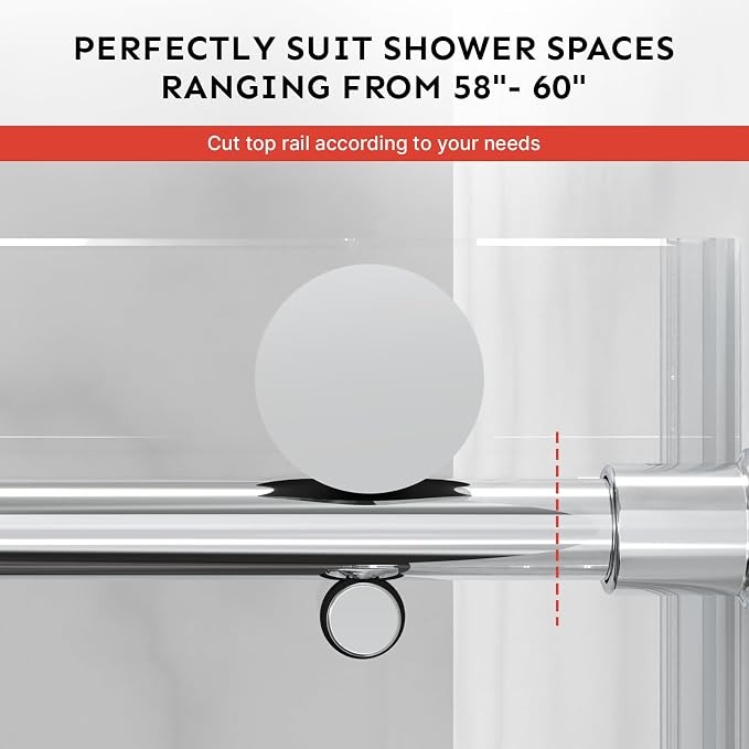 58-60" Wx74 H Frameless Single Sliding Shower Door, 5/16" Tempered - Image 8