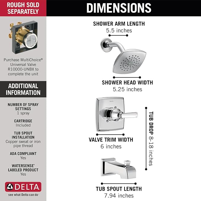 Delta Faucet Ashlyn 14 Series Single-Handle Tub and Shower Trim Kit, Shower - Image 4