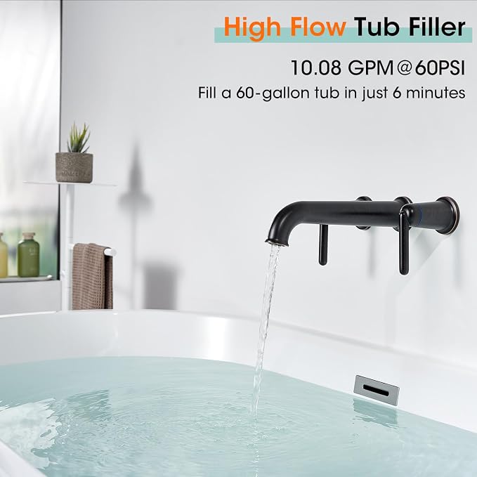 Wall Mount Tub Filler, 10.33" Extra Long Spout - Image 3