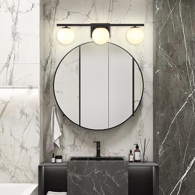 New Bathroom Vanity Light Fixtures Brushed Bronze Milk White Globe Glass Shade - Image 7