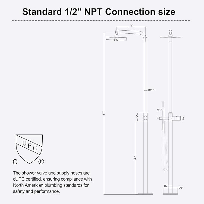 RBROHANT Freestanding Outdoor Shower Black, 316 Marine Grade Stainless Steel - Image 8