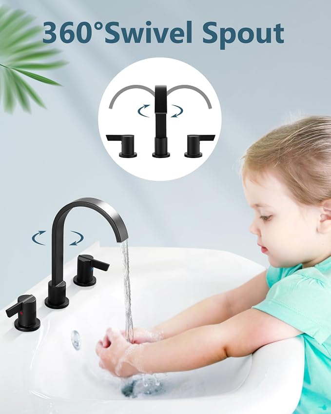 Aolemi Bathroom Faucets 3 Hole, 8 Inch Widespread Waterfall Bathroom Sink Faucet - Image 2