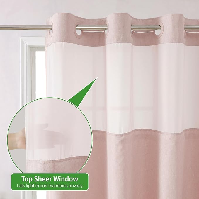 Extra Long No Hooks Needed Linen Textured Shower Curtain - Image 3