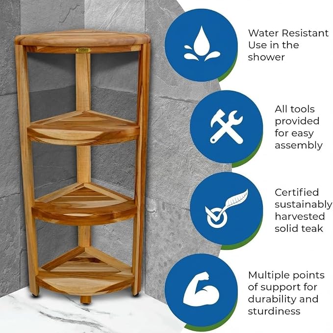 EcoDecors Corner Snazzy Corner Four Tier Natural Color Shelf Waterproof Teak - Image 3