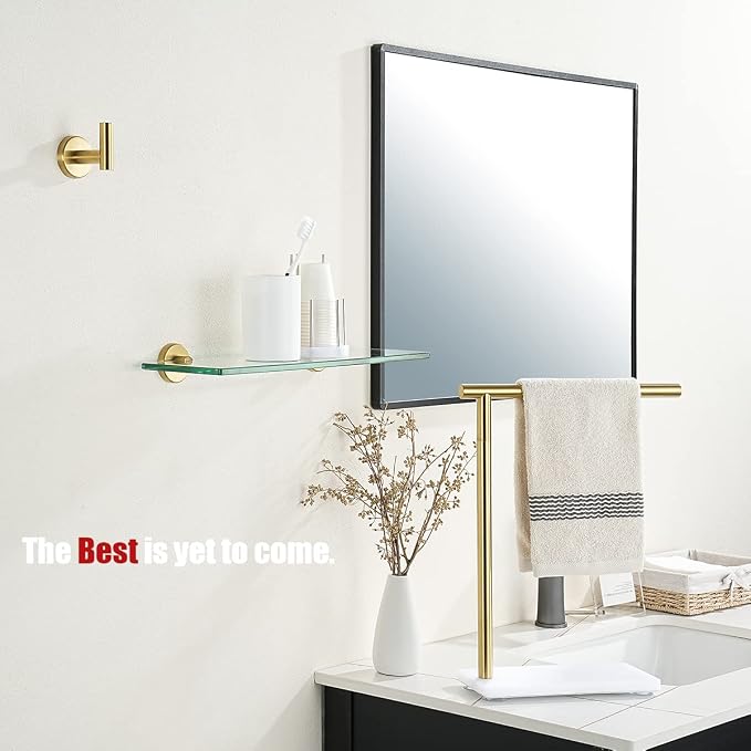 JQK Bathroom Glass Shelf Gold, Tempered Glass Shower Storage 14 by 5 inches - Image 4