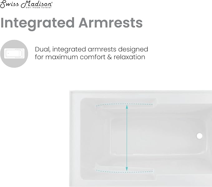 Voltaire 48" x 30" Right-Hand Drain Alcove Integrated Armrest Bathtub - Image 7