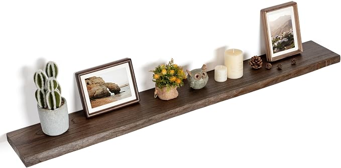 Floating Shelves for Wall Decor, Rustic Solid Elm Wood Live Edge Floating by FLYJOE