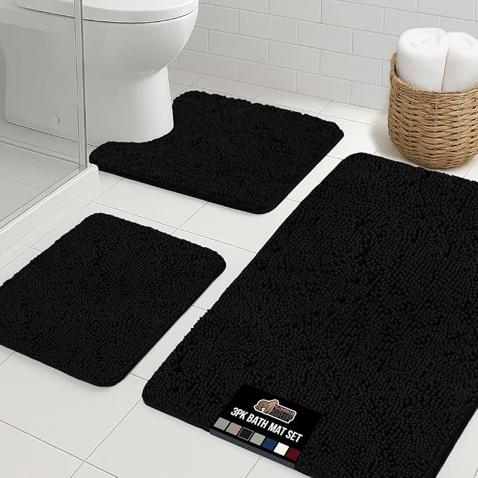 GORILLA GRIP Bathroom Rug Sets 3 Piece, Bath Mat Set and Oval Toilet Base by GorillaGrip