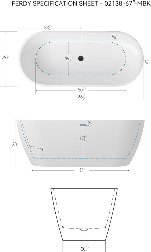 FerdY 67" Bali Elite Acrylic Freestanding Bathtub, Gracefully Shaped - Image 7