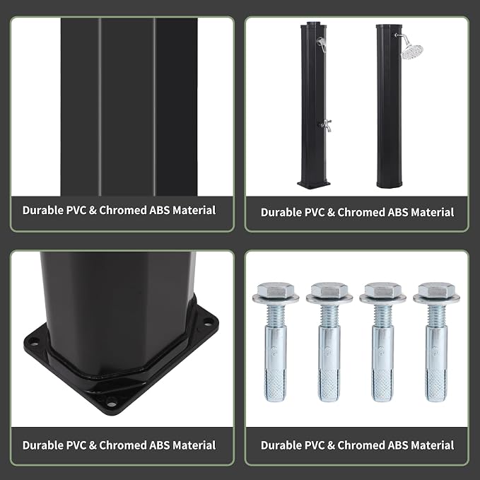 9.3 Gallon Solar Heated Outdoor Shower, 7.2FT Height, 360°Rotating Rainfall + - Image 7