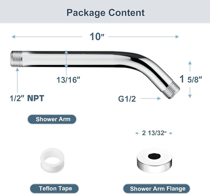 BRIGHT SHOWERS Shower Arm with Flange 10 Inches Solid Brass Shower Head - Image 4
