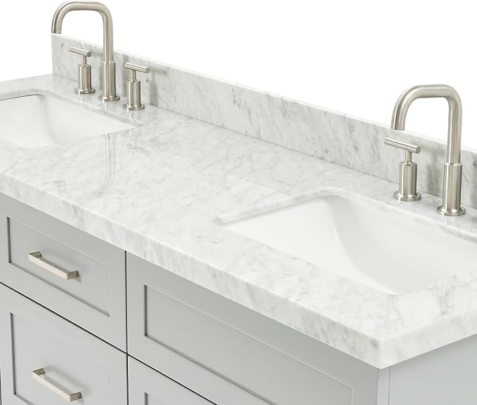 ARIEL Hamlet 67" Grey Double Bathroom Vanity, 1.5" Edge Italian Carrara Marble - Image 6