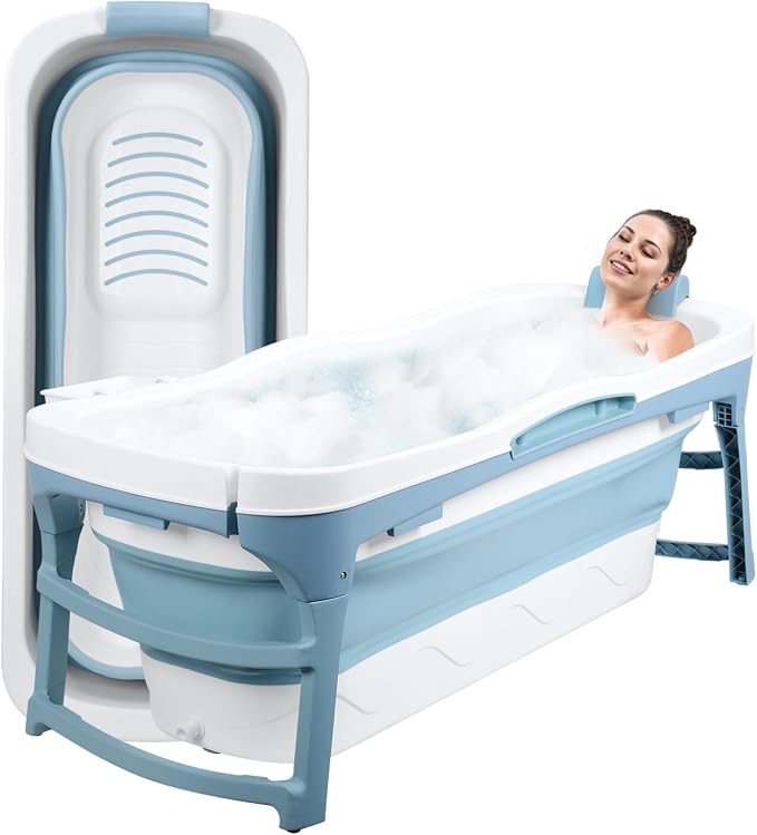 56" Portable Bathtub for Adult, No Installation, Foldable Tub for Shower by Smalibal
