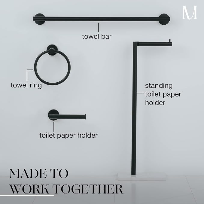 MARMOLUX ACC Free Standing Matte Black Toilet Paper Holder Stand White Marble - Image 9