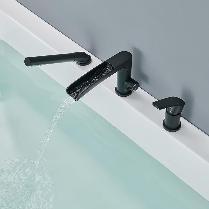 Waterfall Roman Tub Faucet Black Deck Mount Bathtub Faucets Brass Tub Filler - Image 3