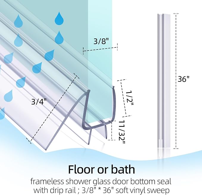 POZIA Shower Door Bottom Seal Frameless Glass Shower Door Seal Strip Clear - Image 2