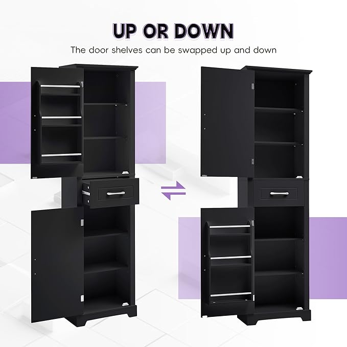 Slim Bathroom Storage Cabinet, Wood Tall Narrow White Bathroom Storage Cabinet - Image 6