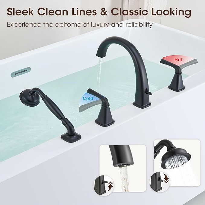 New Roman Tub Faucet with Sprayer, Bathtub Faucet Set Deck Mount, Brass 4 Hole - Image 5