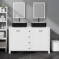48" White Bathroom Vanity with Marble Texture Top and 4 Drawers, Modern by Solidee