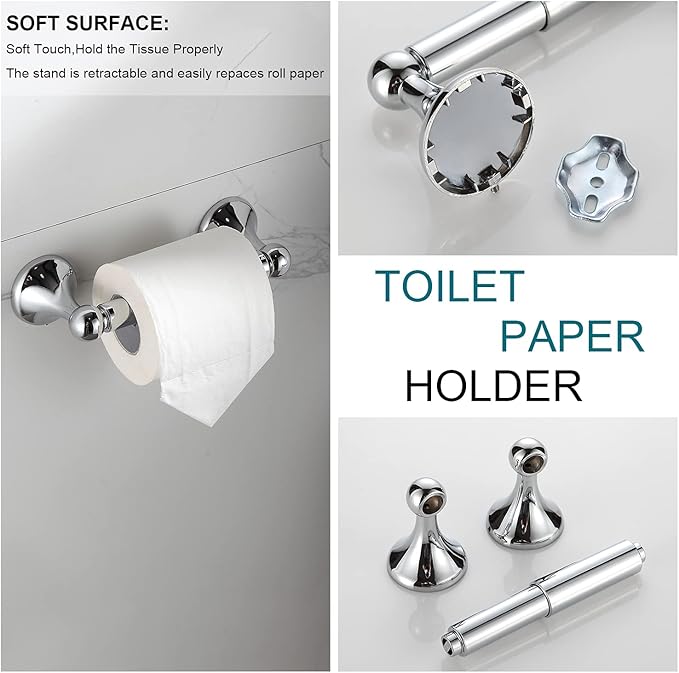 BGL Bathroom Hardware Set, Chrome Adjustable Expandable Towel Bar 4-Piece - Image 5