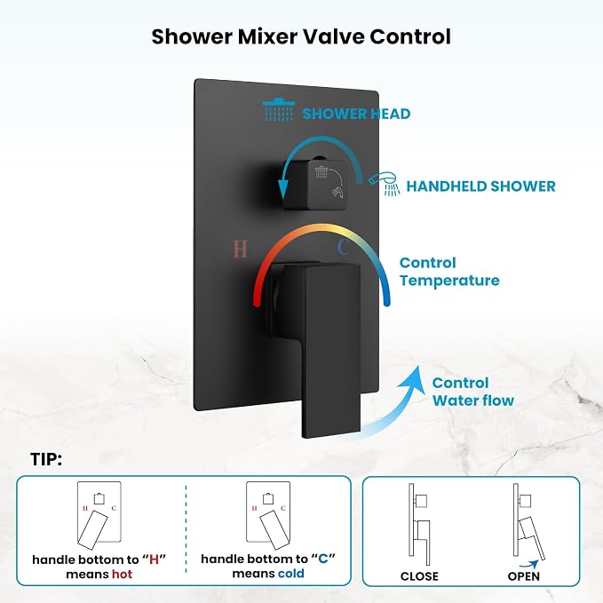 gotonovo Rainfall Bathroom Shower System Rain Shower Head and Handle Set Wall - Image 6