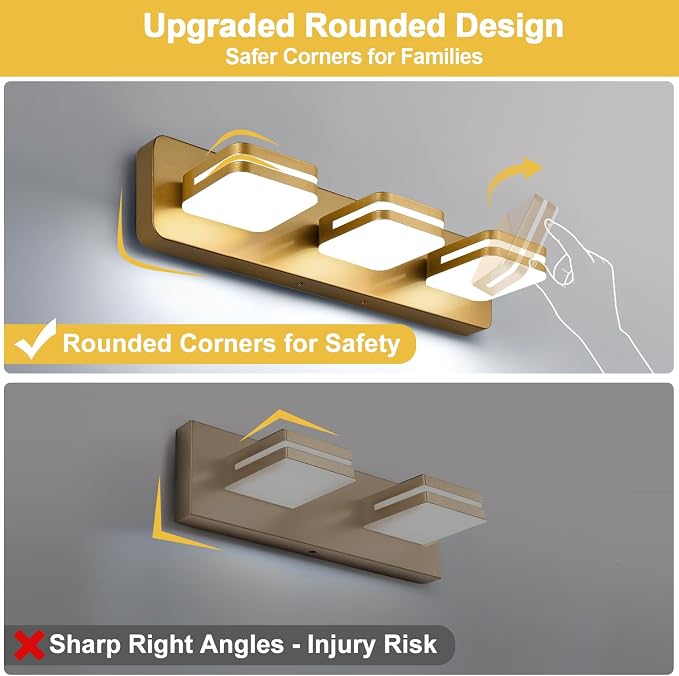 360° Rotate LED Dimmable Bathroom Vanity Light Fixtures, 1300LM Acrylic Gold - Image 6