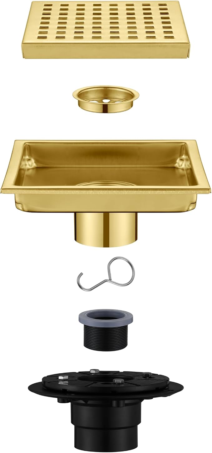 6 Inch Square Shower Floor Drain, Brushed Nickel High Flow Shower Drain Kit - Image 4