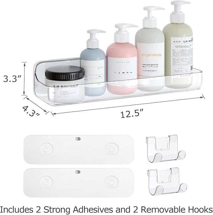 UDD Acrylic Clear Shower Caddy Shower Organizer, Plastic Adhesive Shelf - Image 2