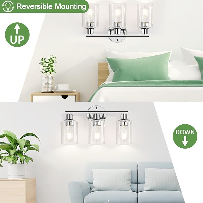 3-Light Bathroom Light Fixtures, Chrome Bathroom Wall Light - Image 6