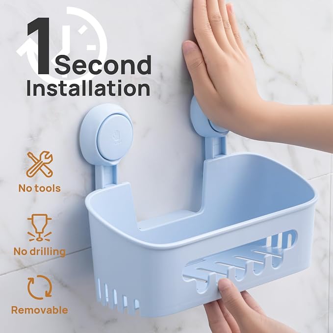 LEVERLOC Shower Caddy Suction Cup, Shower Organizer Removable Bathroom Shelf - Image 2