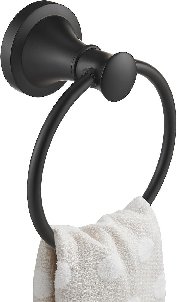 BESy Matte Black Bathroom Hand Towel Ring Towel Holder, Rustproof Wall Mounted by BESy
