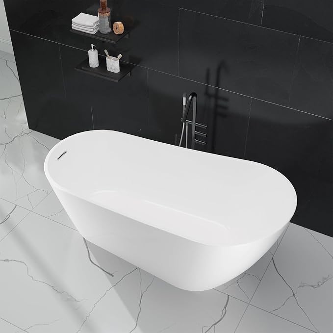 59" Acrylic Soaking Bathtub, Deep Modern Tub - Image 6