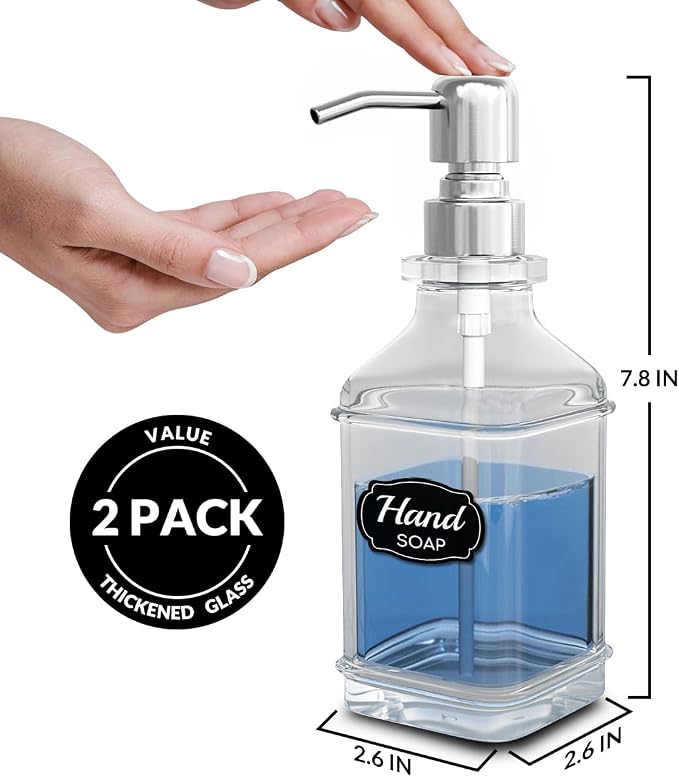Soap Dispenser - 2 Pack, Antique Design Thick Glass Hand Soap Dispensers - Image 3