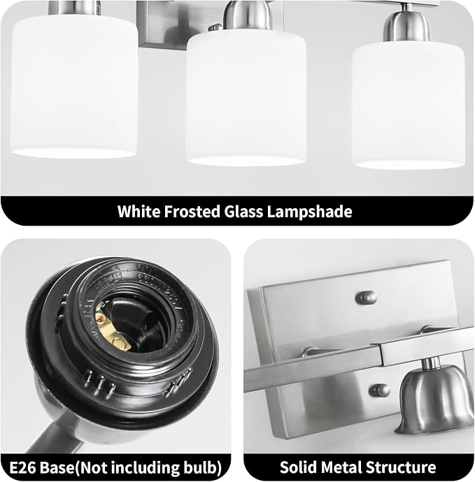 4 Light Bathroom Light Fixtures, Brushed Nickel Vanity Lights - Image 9