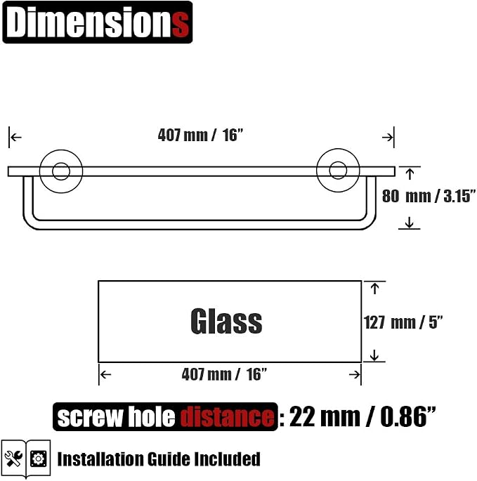 JQK Bathroom Glass Shelf, Shelf - Image 3