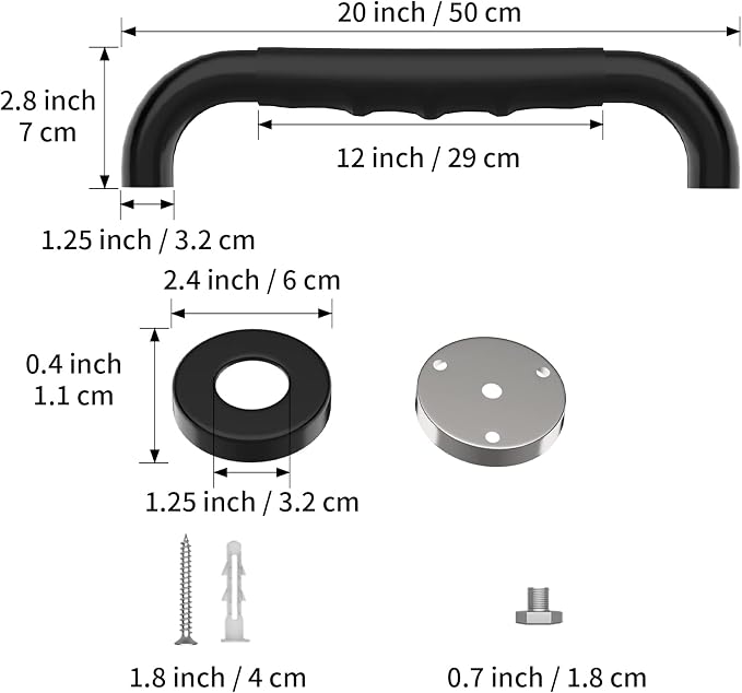 20 Inch Shower Grab Bar w/Anti Slip Rubber Grip, Munzong Black Stainless Steel - Image 2